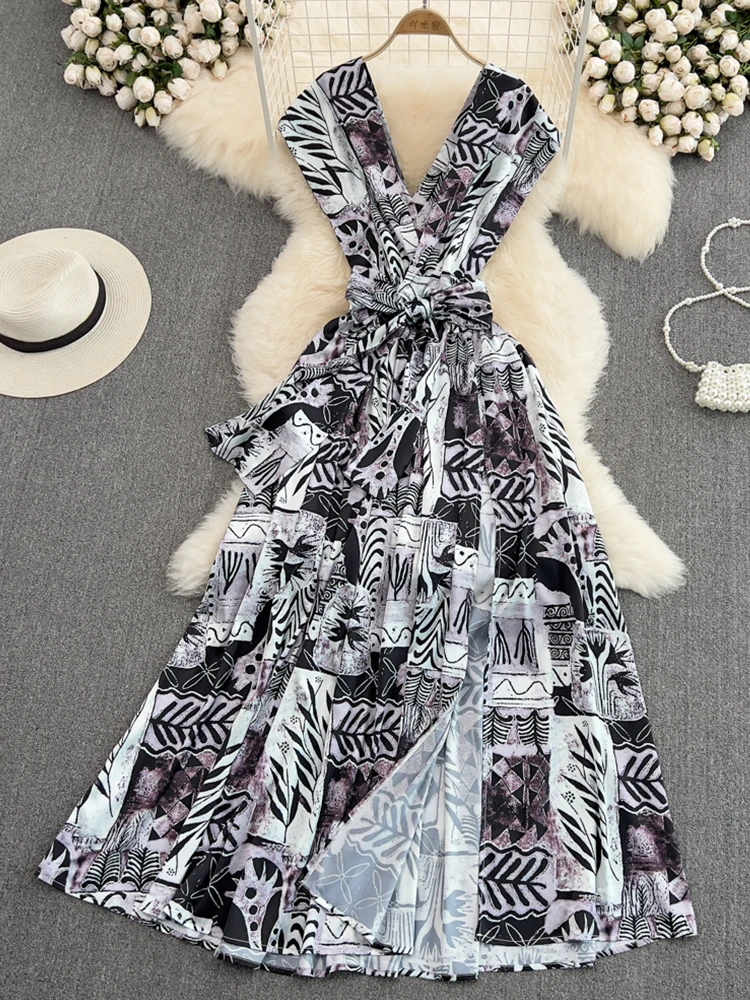 Fitaylor Summer New Women V-Neck High Waist Slim Bow Tie Print A-Line Dress Female Fashion Casual Elegant Sleeveless Dresses
Fitaylor Summer New Women V-Neck High Waist Slim Bow Tie Print A-Line Dress Female Fashion Casual Elegant Sleeveless Dresses