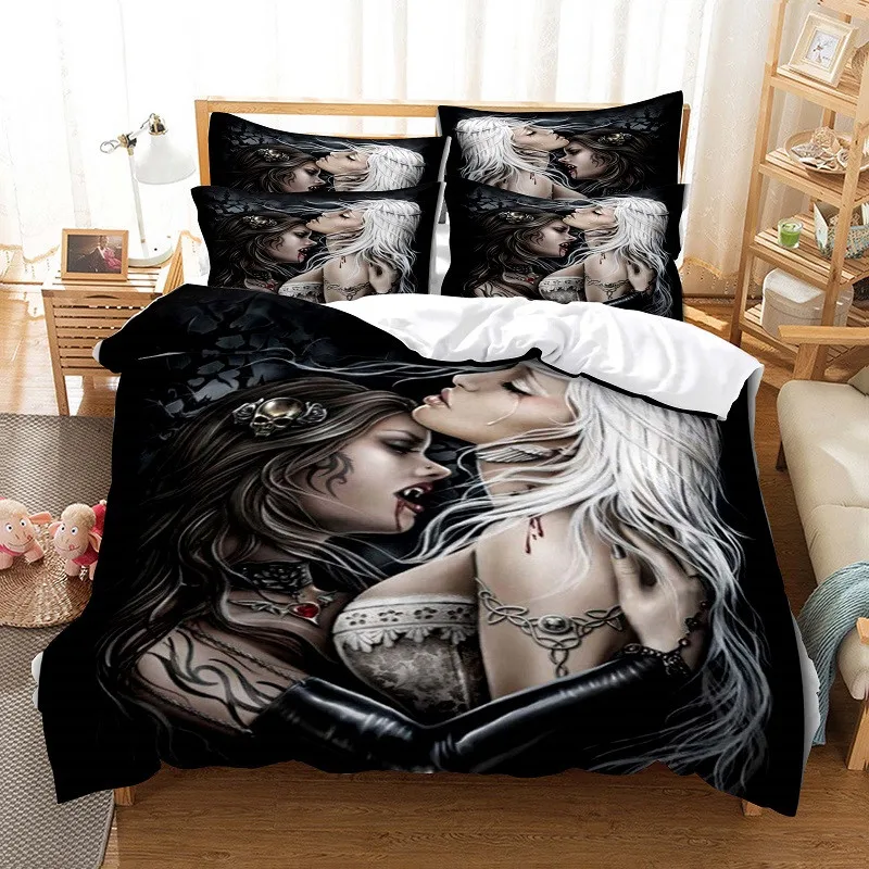 Funda nórdica con estampado de vampiro, Sábana de cama con estampado Digital 3D, diseño de moda, juego de cama de 2 a 3 piezas
Funda nórdica con estampado de vampiro, Sábana de cama con estampado Digital 3D, diseño de moda, juego de cama de 2 a 3 piezas