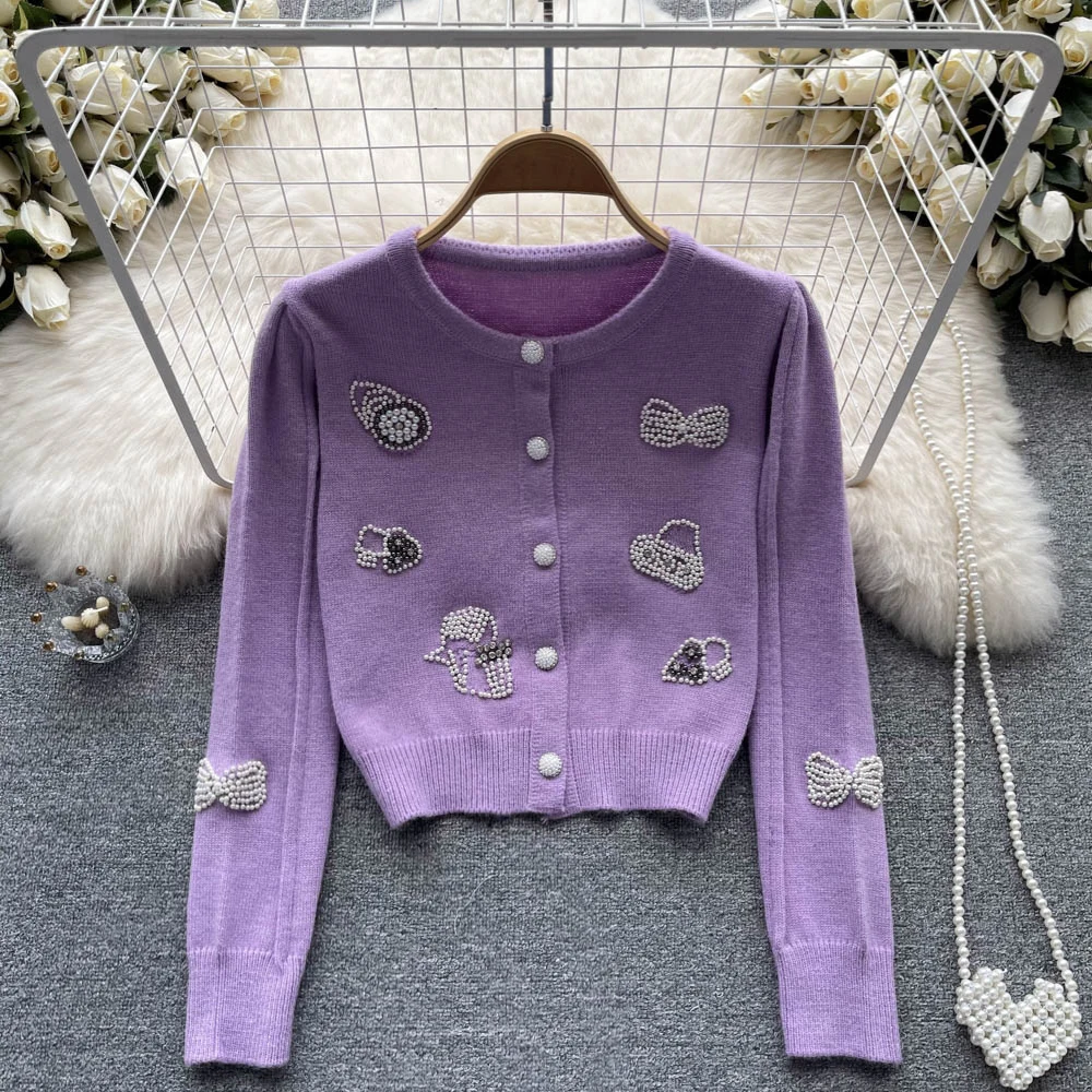 New Spring Autumn Women Single-breasted Short Cardigan Sweater High Quality Cute Beading Diamonds Knitted Cardigans
New Spring Autumn Women Single-breasted Short Cardigan Sweater High Quality Cute Beading Diamonds Knitted Cardigans
