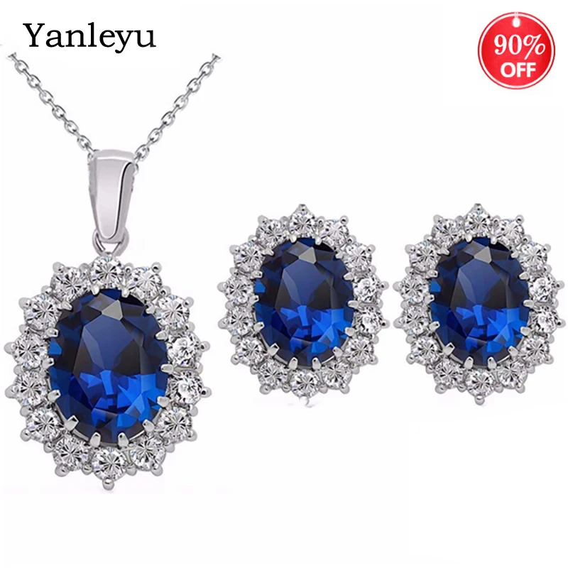 Yanleyu Luxury Princess Kate Bridal Engagement Jewelry Sets Solid Silver Color Created Sapphire Wedding Necklace Earrings Women
Yanleyu Luxury Princess Kate Bridal Engagement Jewelry Sets Solid Silver Color Created Sapphire Wedding Necklace Earrings Women