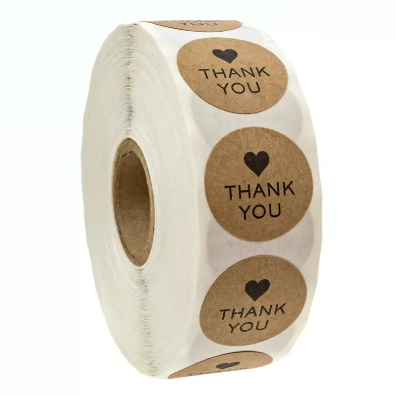 

Thank You Stickers With Heart Kraft Paper 50-500pcs Appreciation Tag Labels for Business Bag Seal Wedding Party Decoration