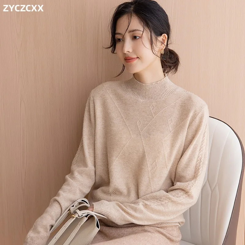 ZYCZCXX Cashmere Sweater Women's Half Turtleneck Knitwear 100% Merino Wool Pullover Women's Autumn/Winter Warm Solid Sweater Top
ZYCZCXX Cashmere Sweater Women's Half Turtleneck Knitwear 100% Merino Wool Pullover Women's Autumn/Winter Warm Solid Sweater Top