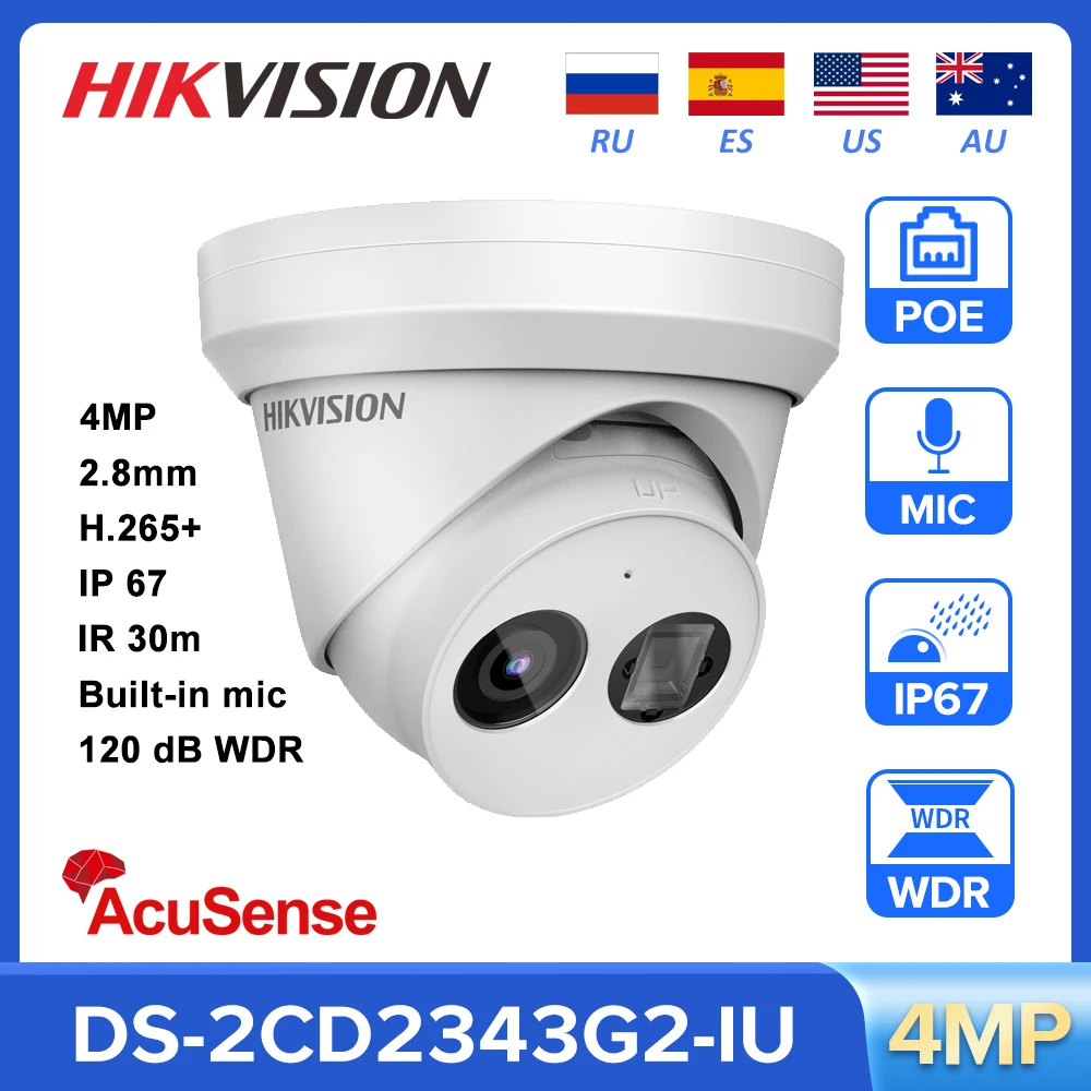 Hikvision IP Camera 4MP AcuSense Turret Network Camera DS-2CD2343G2-IU WDR POE IP67 Built in MIC Real-time Audio CCTV Security
Hikvision IP Camera 4MP AcuSense Turret Network Camera DS-2CD2343G2-IU WDR POE IP67 Built in MIC Real-time Audio CCTV Security