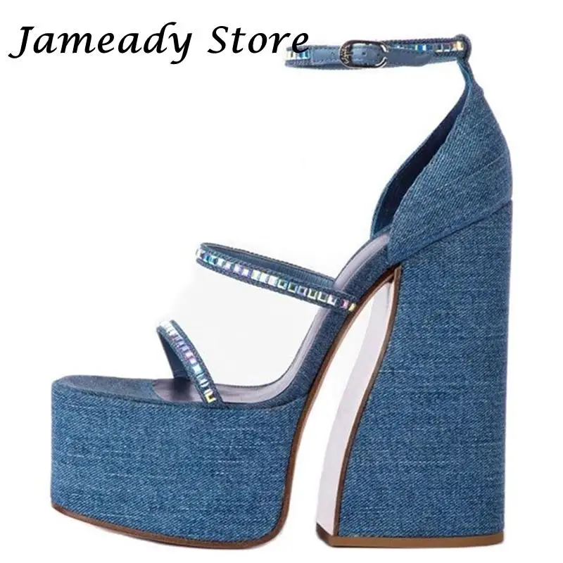 Thick Bottom Women Sandals Super High Heel Platform Buckle Strap Summer Party Dress Shoes Denim Large Size Outdoor Lady Sandals 
Thick Bottom Women Sandals Super High Heel Platform Buckle Strap Summer Party Dress Shoes Denim Large Size Outdoor Lady Sandals