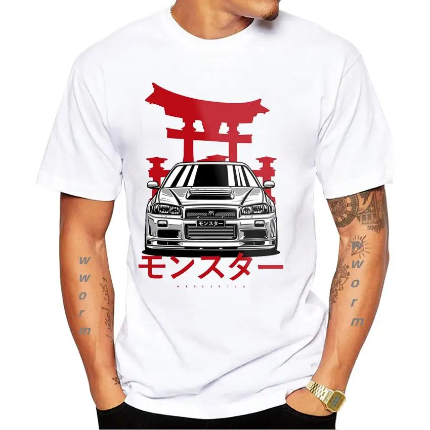 

Kaus Gambar Desain Mobil Japan Monster Skylin Lengan Pendek Pria Vintage Baru Kaus Putih Kasual Atasan Olahraga Mobil t shirt