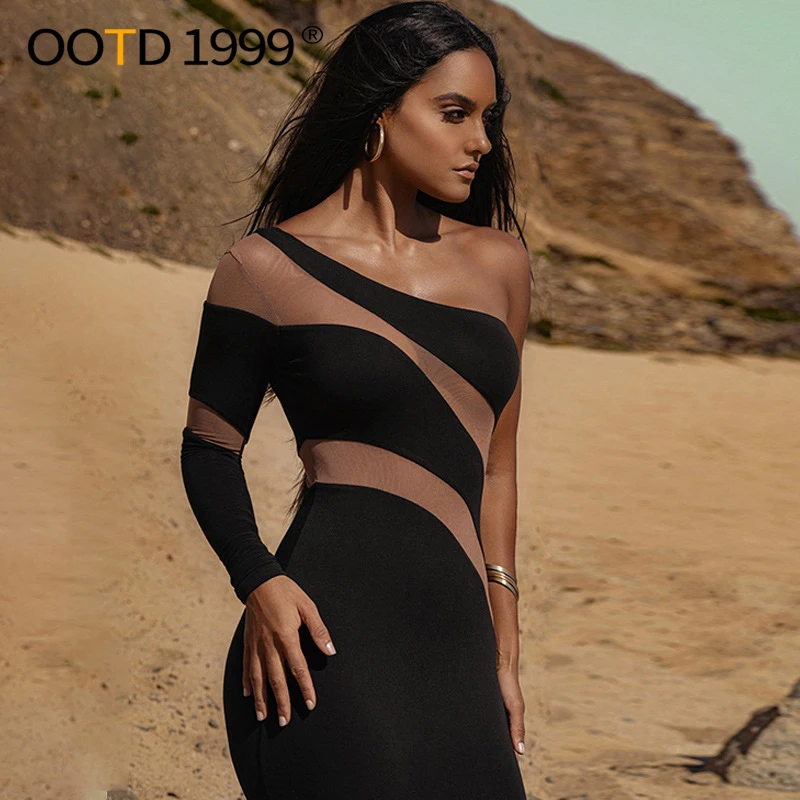 Autumn New Fashion Sexy Mesh Splicing Perspective Off Shoulder Black Slim Dress Women Clothing Black Party Club Long Dresses
Autumn New Fashion Sexy Mesh Splicing Perspective Off Shoulder Black Slim Dress Women Clothing Black Party Club Long Dresses