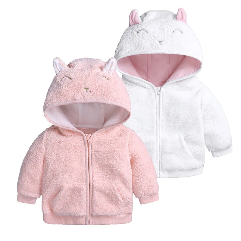 

Детское зимнее хлопковое пальто для мальчиков и девочек, флисовое худи из овечьей шерсти для младенцев 0-18 месяцев, яркая теплая однотонная одежда с капюшоном