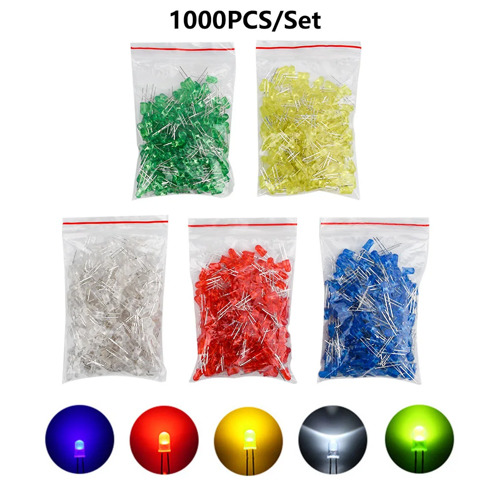 1000pcs Diode kit set Electronic Components 5mm LED Light Emitting Diode Round Assorted Color White Red Yellow Green Blue Kits
1000pcs Diode kit set Electronic Components 5mm LED Light Emitting Diode Round Assorted Color White Red Yellow Green Blue Kits