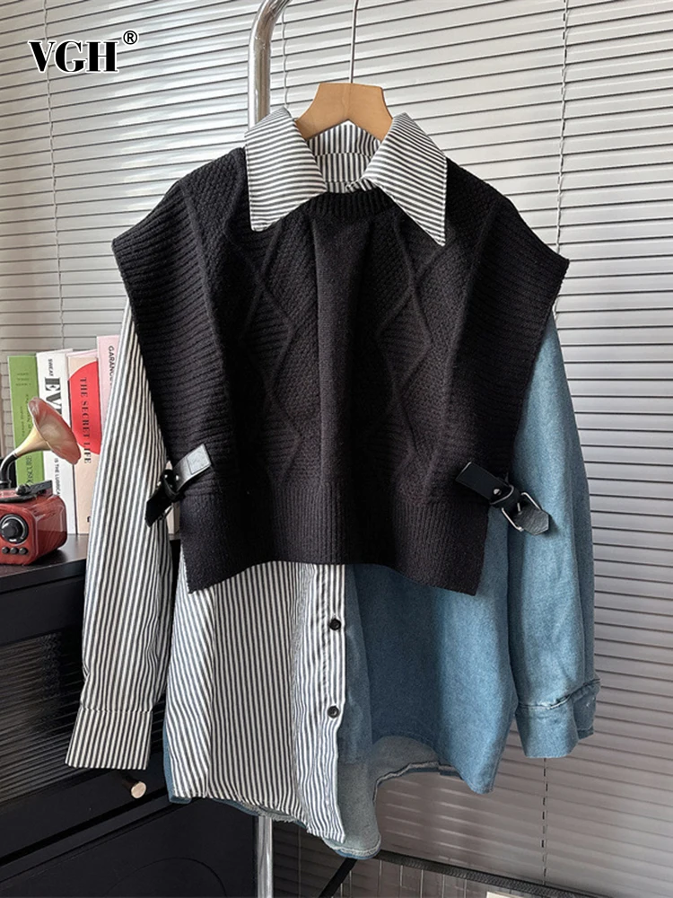 Женский вязаный жилет VGH Colorblock, повседневный комплект из двух предметов, свободная рубашка с круглым вырезом и длинным рукавом, без рукавов, с лацканами
Женский вязаный жилет VGH Colorblock, повседневный комплект из двух предметов, свободная рубашка с круглым вырезом и длинным рукавом, без рукавов, с лацканами