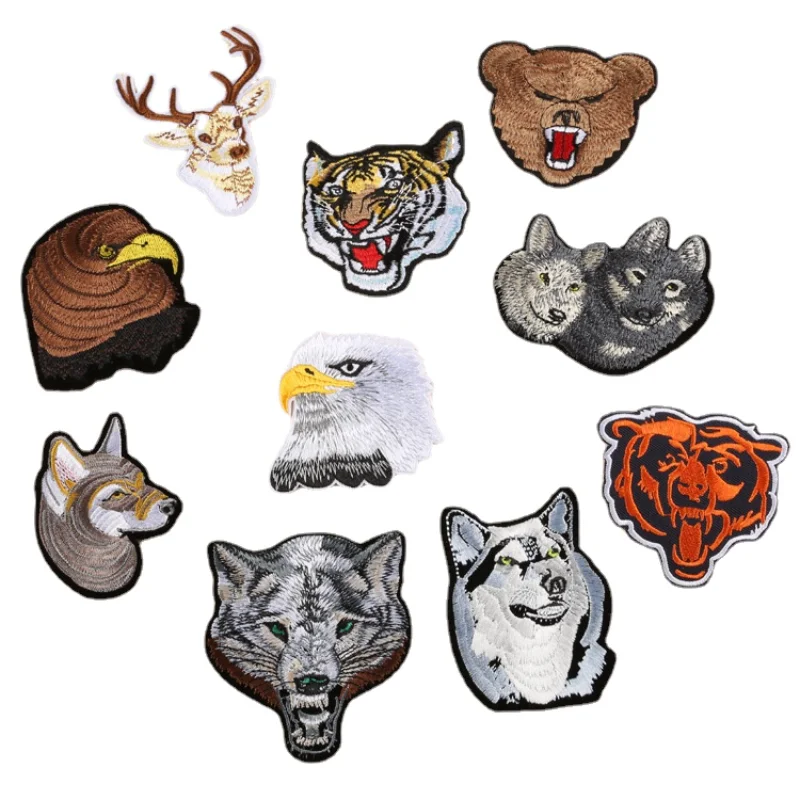 

30pcs/Lot Luxury Embroidery Patch Shirt Bag Clothing Decoration Beast Wild Animal Bear Wolf Eagle Gold Tiger Craft Diy Applique