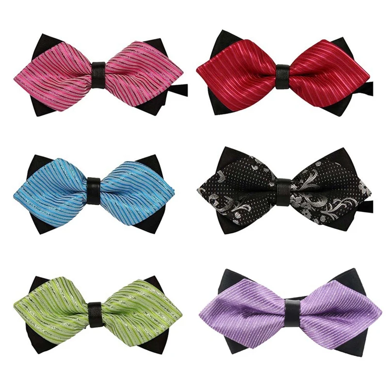 Мужской галстук свадебный полосатый галстук-бабочка двухслойный 
Мужской галстук свадебный полосатый галстук-бабочка двухслойный