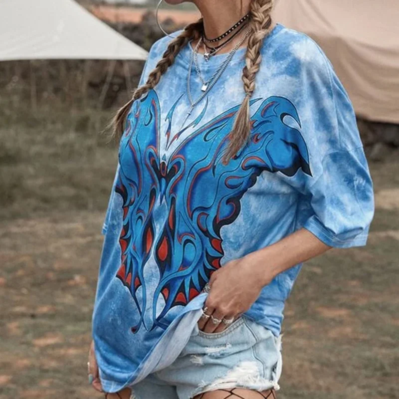 Tie Dye Blue Butterfly Graphic Tees Women T-shirt O Neck Short Sleeve Casual Tshirt Summer Plus Size Streetwear Bohemia Tops New
Tie Dye Blue Butterfly Graphic Tees Women T-shirt O Neck Short Sleeve Casual Tshirt Summer Plus Size Streetwear Bohemia Tops New