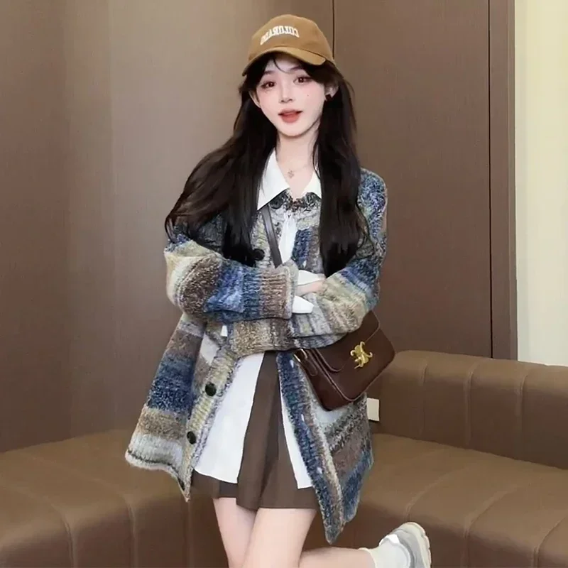 American Vintage Loose Sweater Knitting Women Cardigan Autumn Chicly Contrast Color Simple Casual Fashion Female Cardigan
American Vintage Loose Sweater Knitting Women Cardigan Autumn Chicly Contrast Color Simple Casual Fashion Female Cardigan
