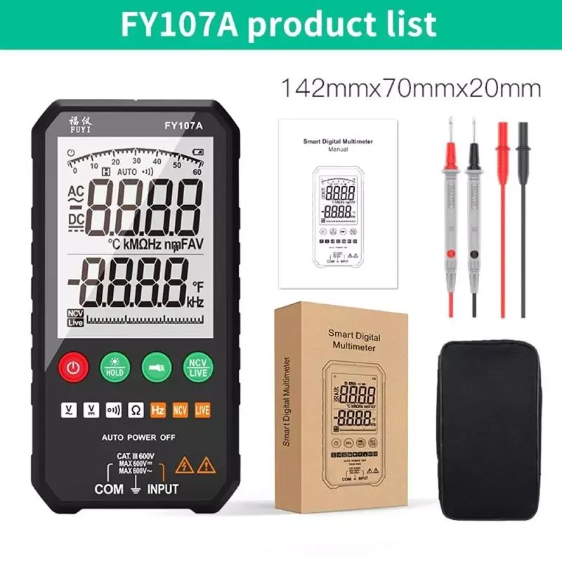 FUYI Digital Multimeter 6000 Counts True RMS AC/DC Voltage Tester Resistance Capacity Frequency Continuity Diode NCV Meter
FUYI Digital Multimeter 6000 Counts True RMS AC/DC Voltage Tester Resistance Capacity Frequency Continuity Diode NCV Meter