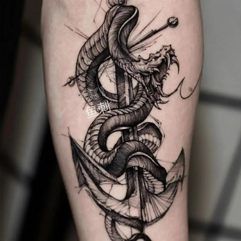 

Водостойкие тату-наклейки Goth Snake для мужчин и женщин, временные татуировки в стиле панк, хип-хоп, на руку, бедро, якорь, Кобра, имитация татуировки