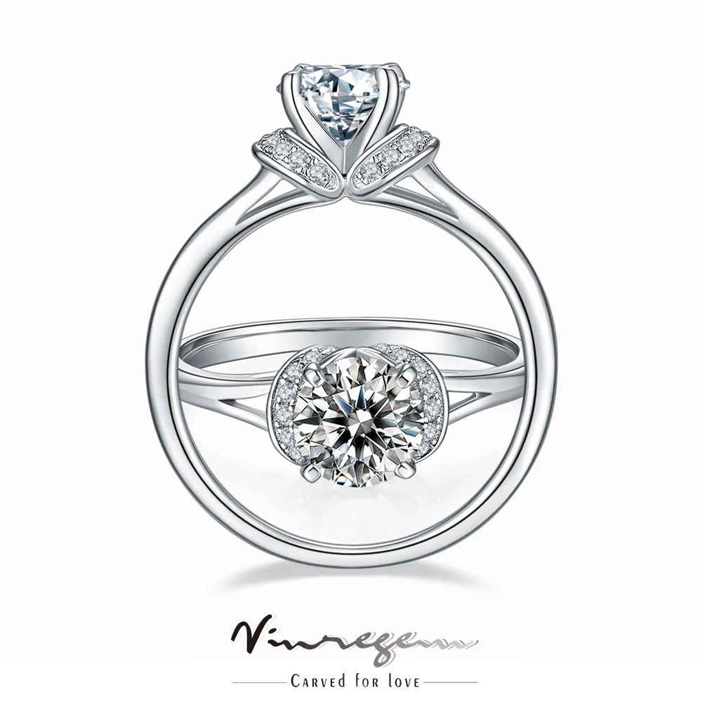Vinregem 925 Sterling Silver Round 100% Pass Test Diamond D color Moissanite Wedding Engagement Ring for Women Gift Dropshipping
Vinregem 925 Sterling Silver Round 100% Pass Test Diamond D color Moissanite Wedding Engagement Ring for Women Gift Dropshipping
