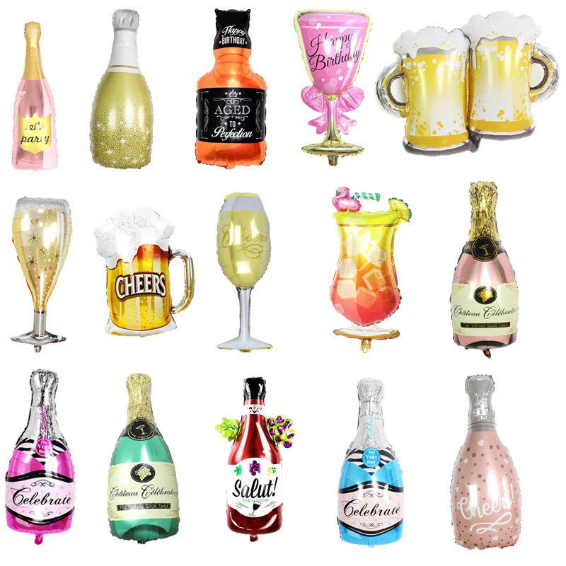 

Whisky Bottle Champagne Glass Balloons Wine Cup Series Theme Aluminum Foil Balloon Wedding Birthday Party Decorations Kids Toys