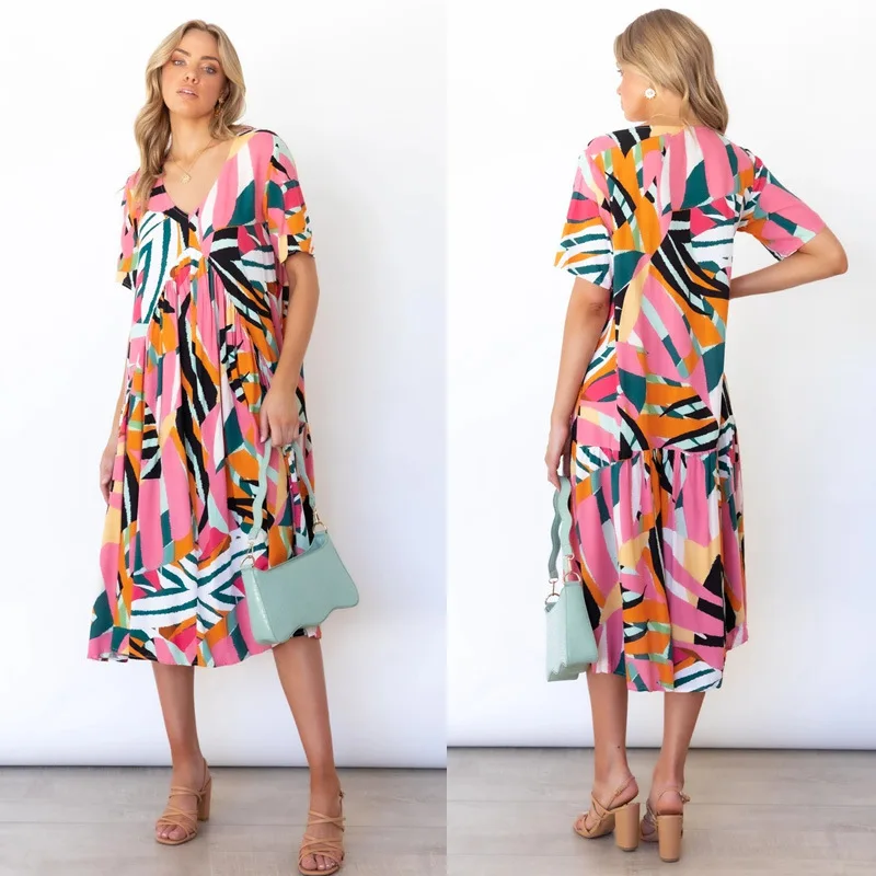 2022European and American Spring and Summer New LoosevWomen's Printed Short-Sleeved Midi Dress
2022European and American Spring and Summer New LoosevWomen's Printed Short-Sleeved Midi Dress