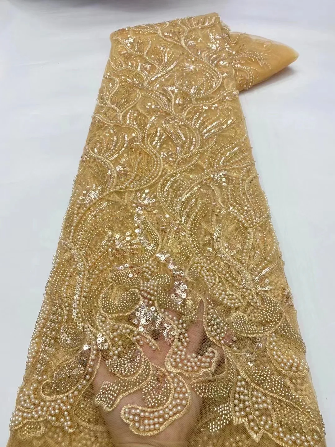 African 5 Yards Gold Fabric Hand make Sequins Beads 3D Embroidery 2022 Feanch High Quality Lace Traditional Wedding Party Mater
African 5 Yards Gold Fabric Hand make Sequins Beads 3D Embroidery 2022 Feanch High Quality Lace Traditional Wedding Party Mater