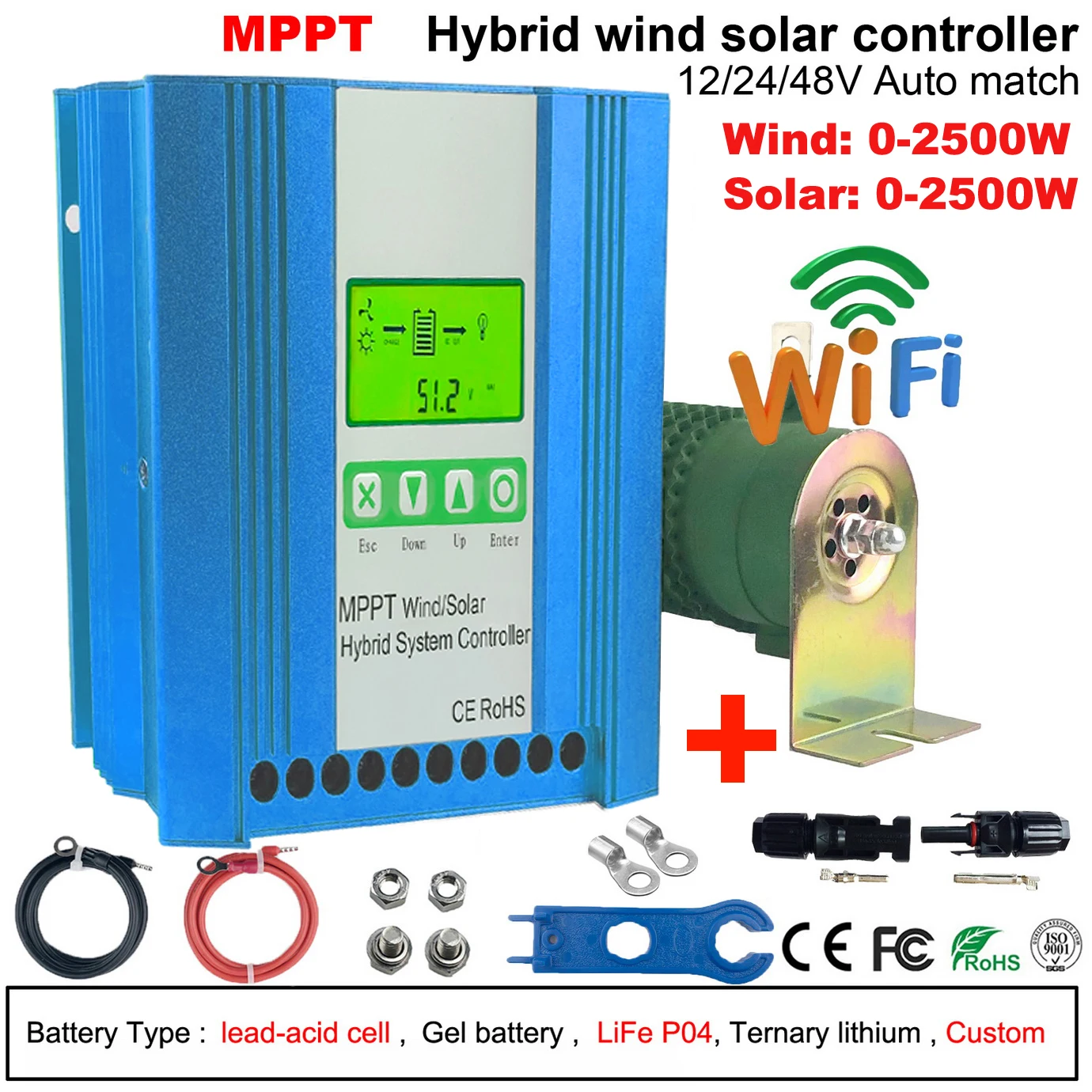 12V 24V 48V 5000W Hybrid Wind Solar Charge Controller MPPT Wind Generator Solar System For Lifepo4 Lithium Lead Acid Battery
12V 24V 48V 5000W Hybrid Wind Solar Charge Controller MPPT Wind Generator Solar System For Lifepo4 Lithium Lead Acid Battery