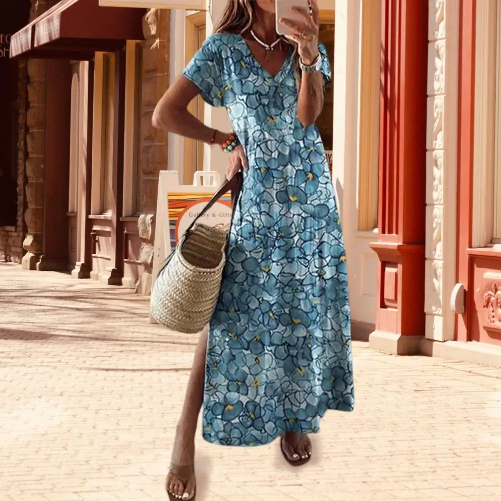 Women Beach Dress Short Sleeves Loose Flower Print V Neck Vintage Dating Side Split Colorfast Women Maxi Dress Female Clothes
Women Beach Dress Short Sleeves Loose Flower Print V Neck Vintage Dating Side Split Colorfast Women Maxi Dress Female Clothes