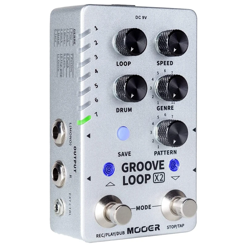 Mooer Groove Loop X2 стерео гитара Looper с 14 слотами барабанная машина педаль 121 различные барабаны 10-минутная емкость на гусеницу
Mooer Groove Loop X2 стерео гитара Looper с 14 слотами барабанная машина педаль 121 различные барабаны 10-минутная емкость на гусеницу
