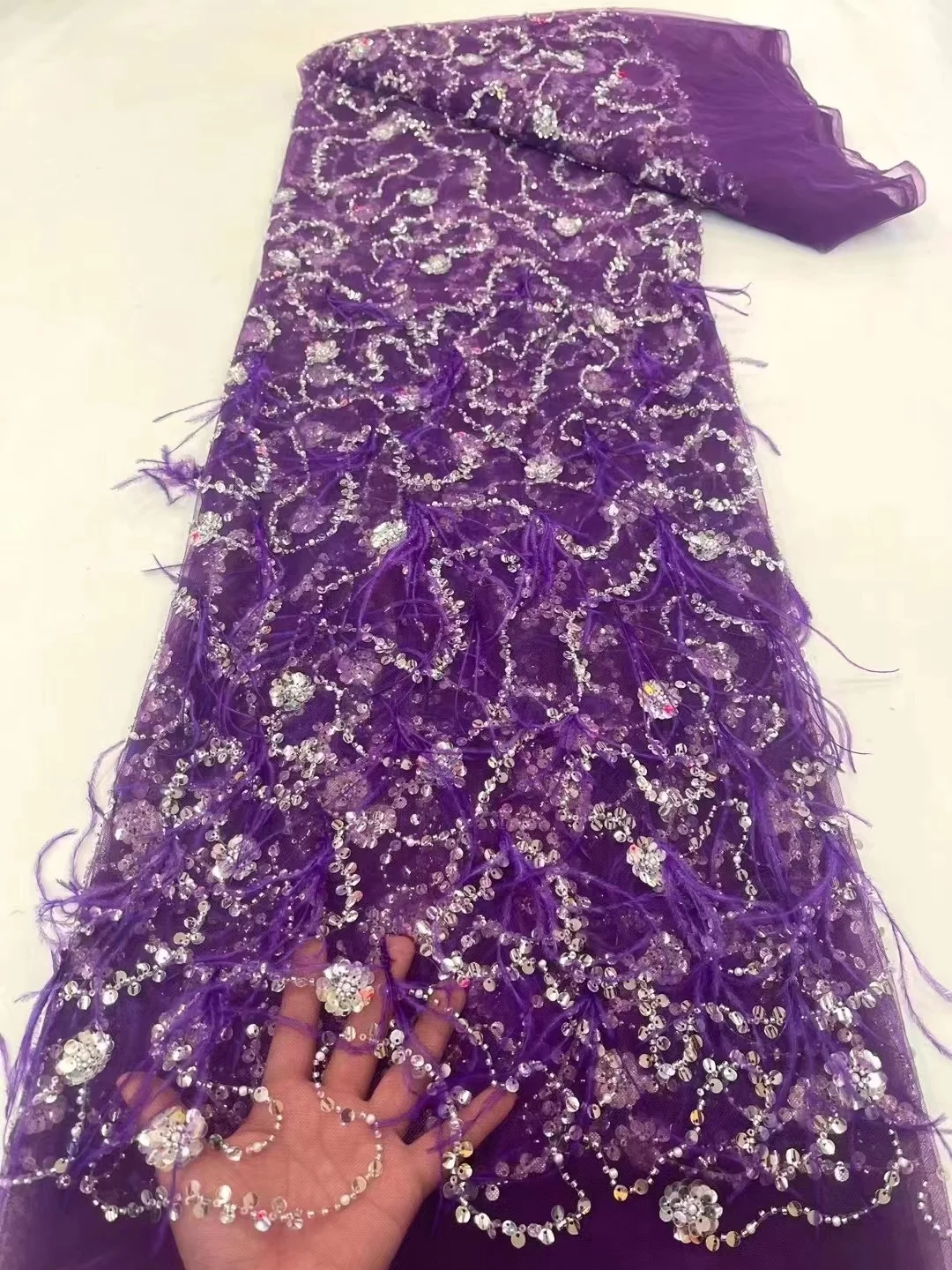 

2023 Высококачественная африканская нигерийская 3D кружевная цветочная ткань для свадьбы с бусинами Блестки для жениха вышивка французская к...