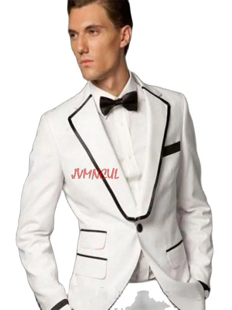 2Pcs Jacket Pants Casual Costume Homme White Coat With Black Edging Groom Tuxedos Formal Best Men Suits Tailor Blazer Trousers
2Pcs Jacket Pants Casual Costume Homme White Coat With Black Edging Groom Tuxedos Formal Best Men Suits Tailor Blazer Trousers