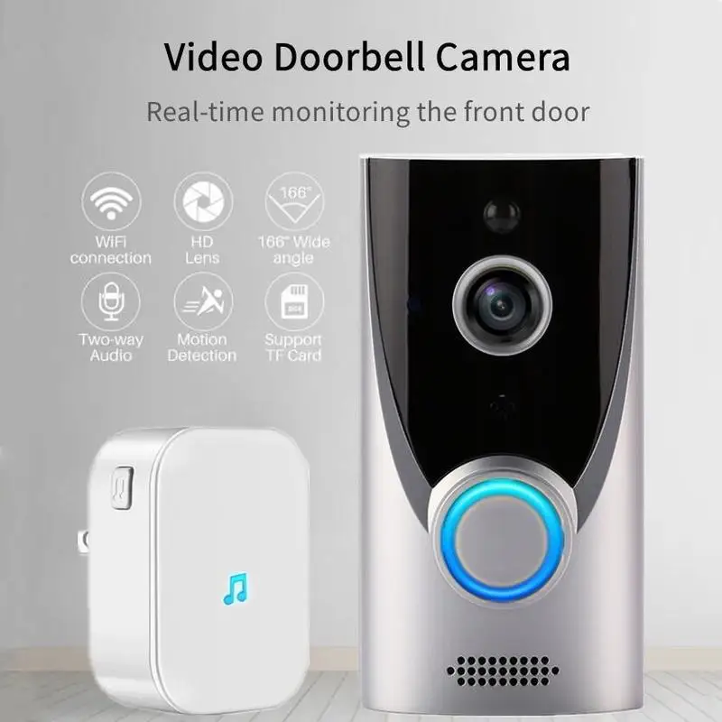 Дверной звонок Smart Home, Wi-Fi, 720P HD, инфракрасное ночное видение, Беспроводное видео, обнаружение движения, двустороннее аудио
Дверной звонок Smart Home, Wi-Fi, 720P HD, инфракрасное ночное видение, Беспроводное видео, обнаружение движения, двустороннее аудио