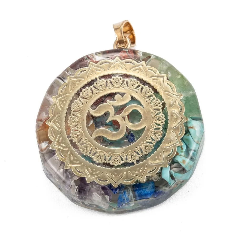 Natural Gemstone Pendants with Alloy Findings and Resin Antique Golden Flat Round with Om Symbol 45x35.5x11mm Hole: 6x4.5mm
Natural Gemstone Pendants with Alloy Findings and Resin Antique Golden Flat Round with Om Symbol 45x35.5x11mm Hole: 6x4.5mm