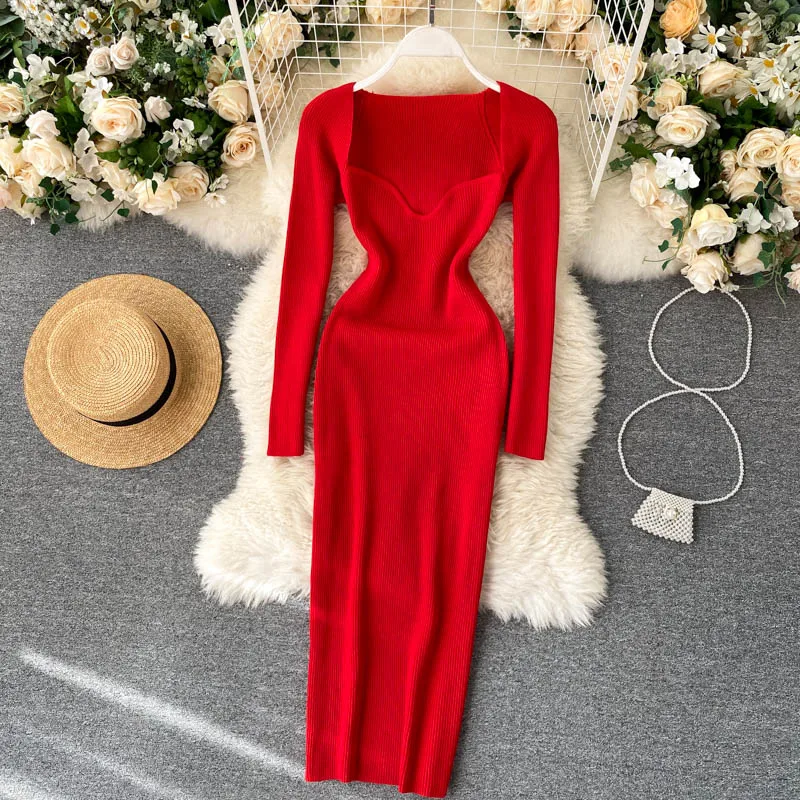 Women Bandage Dresses Sexy Ribbed Knitted Bodycon Dress Woman Winter Long Sleeve Maxi Sweater Dress Party Clothes Vestidos Mujer
Women Bandage Dresses Sexy Ribbed Knitted Bodycon Dress Woman Winter Long Sleeve Maxi Sweater Dress Party Clothes Vestidos Mujer