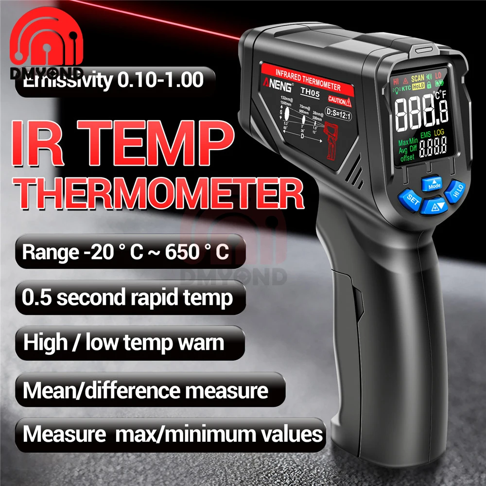 TH105 Infrared Thermometer Laser Temperature MeterNon-contact Tempetature Gun kitchen thermometer with VA Reverse Display Screen
TH105 Infrared Thermometer Laser Temperature MeterNon-contact Tempetature Gun kitchen thermometer with VA Reverse Display Screen