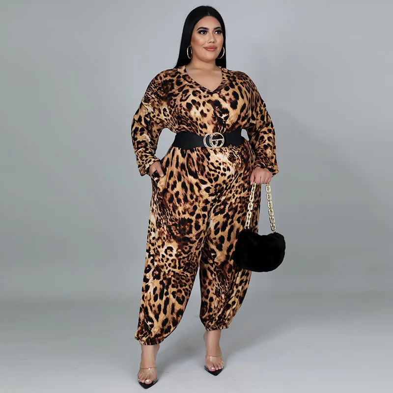 Plus Size Leopard Printed Loose Jumpsuit for Women V Neck Long Sleeve Corss-pants One Piece Fashion Streetwear Overall Playsuit
Plus Size Leopard Printed Loose Jumpsuit for Women V Neck Long Sleeve Corss-pants One Piece Fashion Streetwear Overall Playsuit