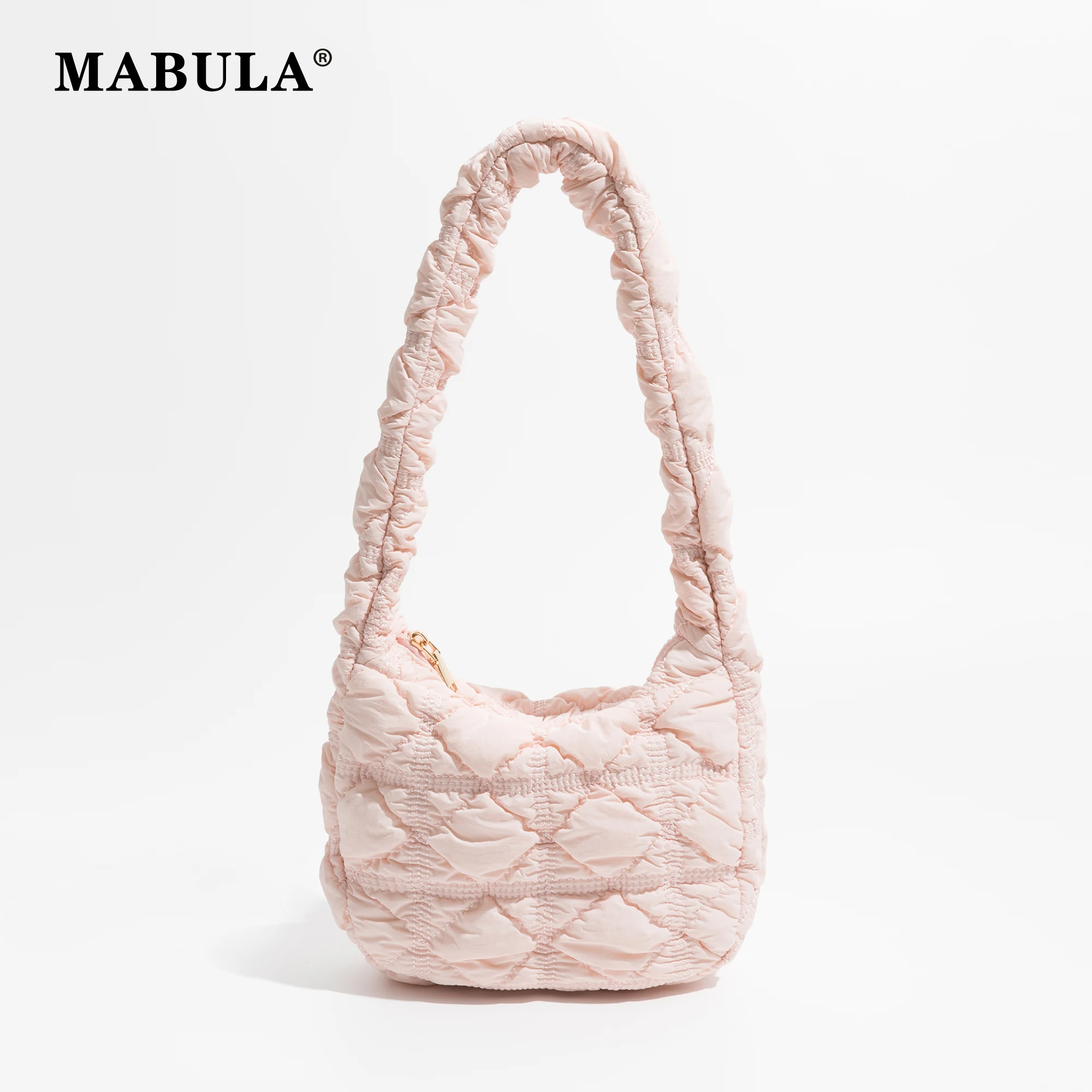 

MABULA Solid Color Padded Quilted Shoulder Bag For Women Wrinkle Bubble Small Phone Purse Plaited Hobo Tote Handbags