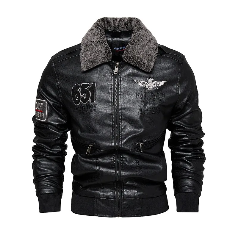 

Кожаная мужская куртка, зимняя флисовая мотоциклетная куртка из искусственной кожи, Мужская Повседневная ветровка с лацканами, облегающая съемная меховая воротник