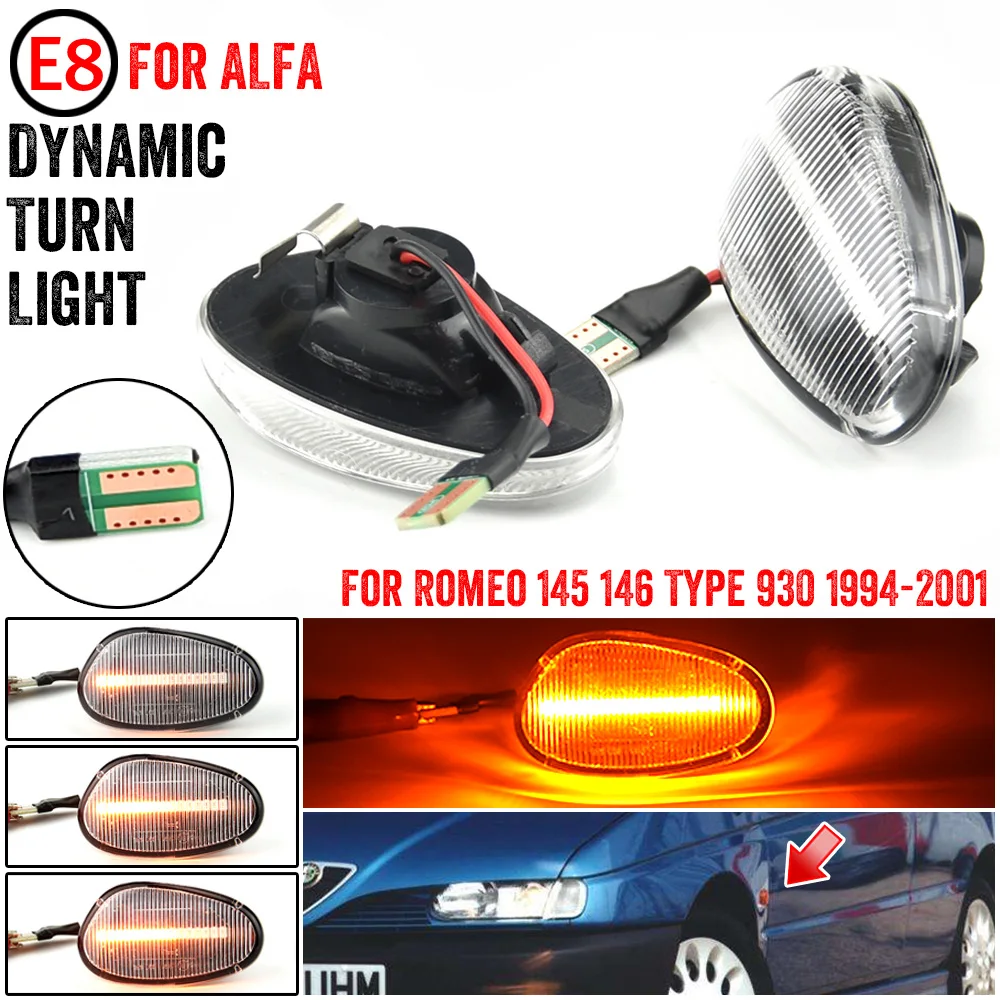 

1 Pair Dynamic LED Side Marker Lights Smoked Lens Flowing Turn Signals for Alfa Romeo 145 146 Type 930 1994-2001