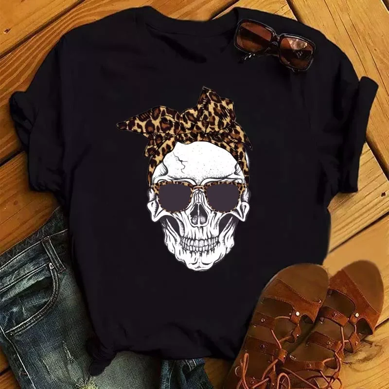 Fashion Leopard Skull Printed Women T-shirt Summer Loose Black Female T-shirt Casual Round Neck Harajuku Tops Woman Clothes
Fashion Leopard Skull Printed Women T-shirt Summer Loose Black Female T-shirt Casual Round Neck Harajuku Tops Woman Clothes