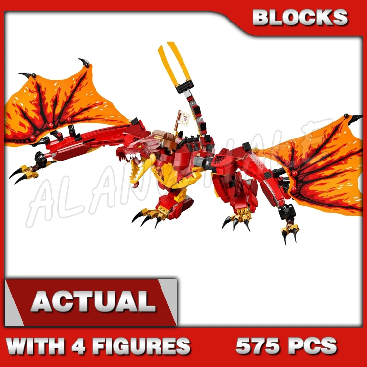 

575pcs Shinobi Red Flying Fire Dragon Attack Posable Tail Legs Jaw Wings Flame 60080 Building Block Sets Compatible With Model