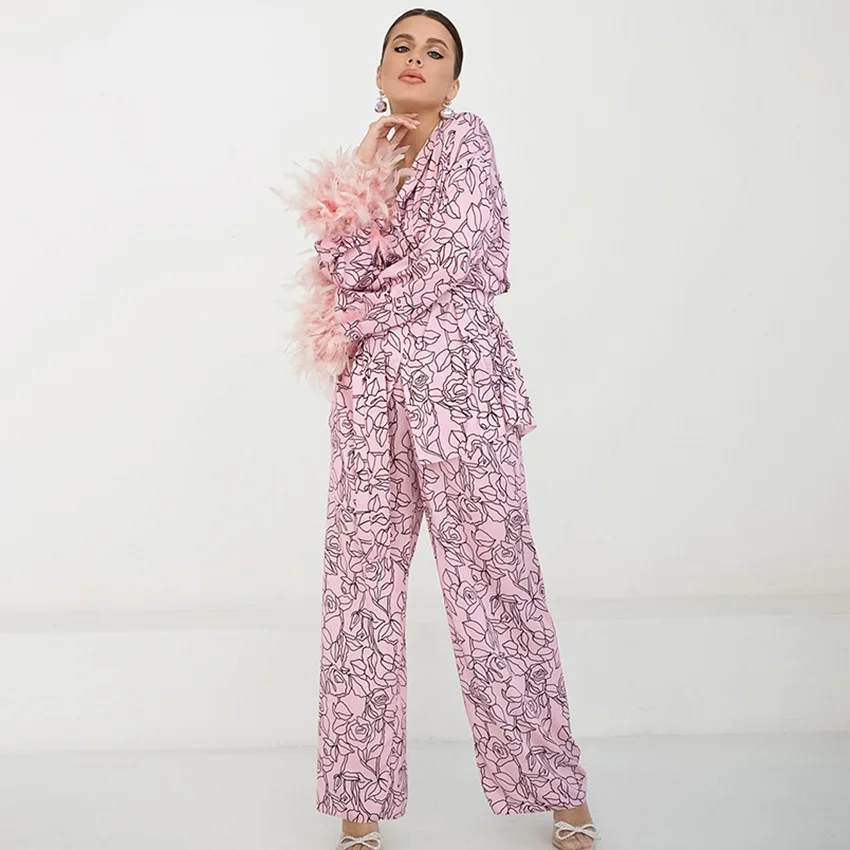 Floral Print Women Pajamas Set 2 Pieces Sets Pyjamas For Women Spring Autumn Pjs With Feather Long Sleeves Sleepwear For Lady
Floral Print Women Pajamas Set 2 Pieces Sets Pyjamas For Women Spring Autumn Pjs With Feather Long Sleeves Sleepwear For Lady