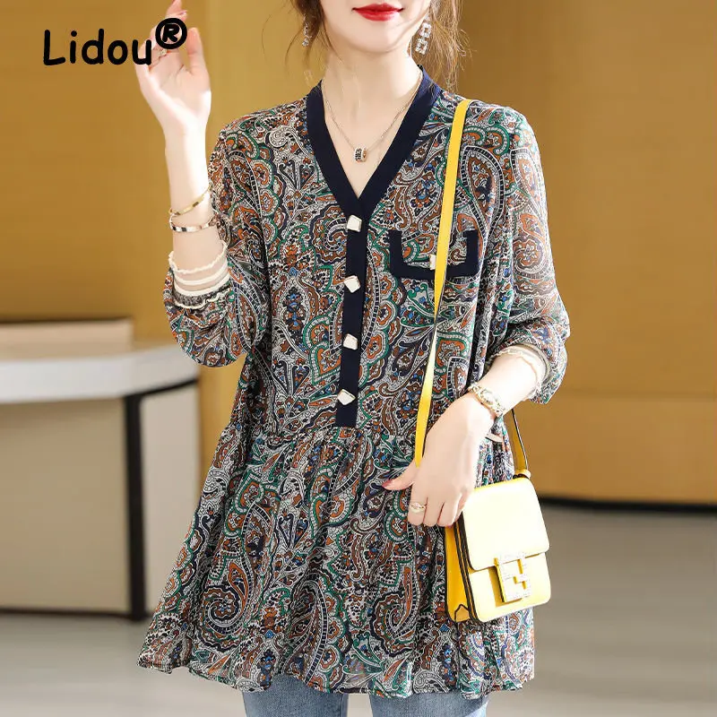 Vintage Printed V-neck Ruffle Chiffon Shirt Women Autumn Fashion Casual Lace Loose Long Sleeve Tunic Blouse Top Female Clothing
Vintage Printed V-neck Ruffle Chiffon Shirt Women Autumn Fashion Casual Lace Loose Long Sleeve Tunic Blouse Top Female Clothing