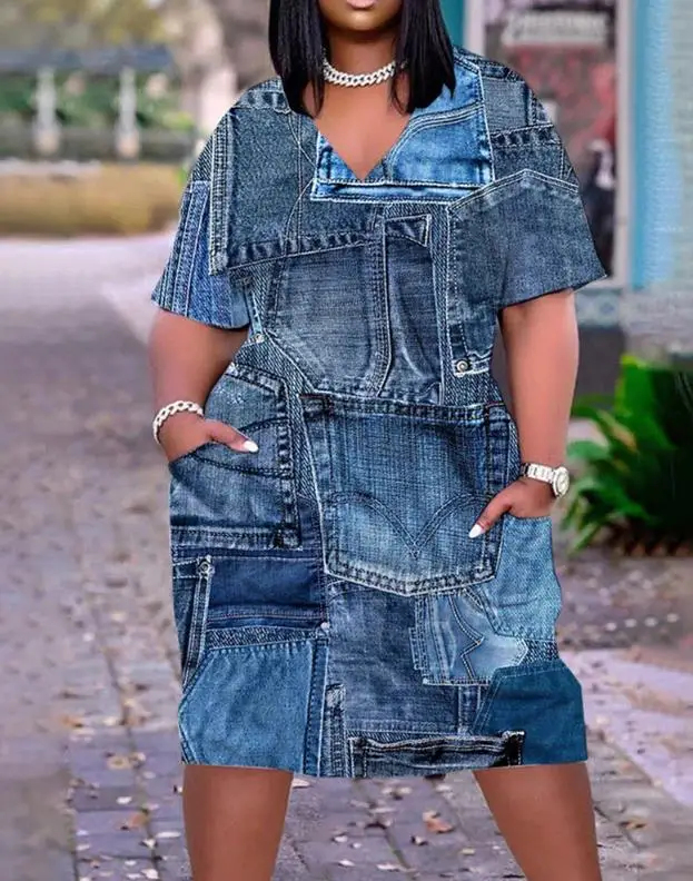 Summer Dresses for Women 2023 V-Neck Denim Look Print All Over Print Women's Dress Short Sleeve Pocket Design Casual Dres
Summer Dresses for Women 2023 V-Neck Denim Look Print All Over Print Women's Dress Short Sleeve Pocket Design Casual Dres