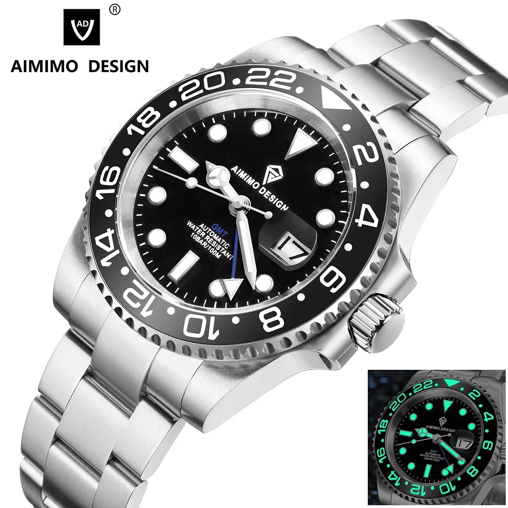 Мужские автоматические часы AIMIMO GMT 40 мм сапфировое стекло 10 бар
