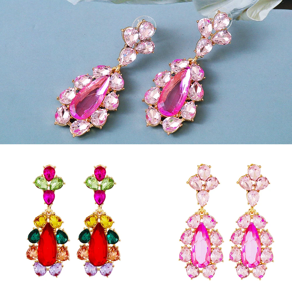 

Fashion Classic Gold Mixed Colored Stones Crystals Drop Earrings for Women Bohemia Crystal Jewelry