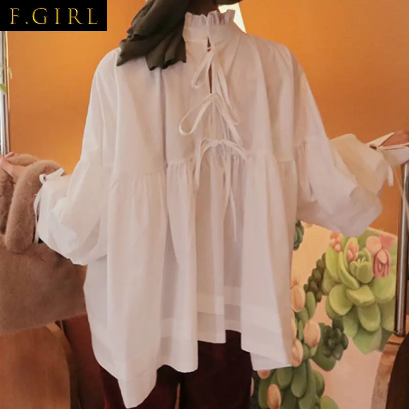 F GIRLS Blouse Womens Summer Spring Bow White Black Solid Women Trendy Streetwear Baggy Ruffled Full Sleeve Leisure Hot Tops Ins
F GIRLS Blouse Womens Summer Spring Bow White Black Solid Women Trendy Streetwear Baggy Ruffled Full Sleeve Leisure Hot Tops Ins