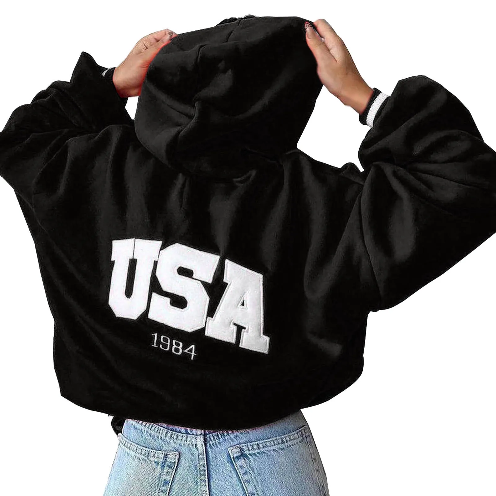 Женский Повседневный модный утепленный свитер USA1984 с длинными рукавами и капюшоном, красивая спортивная уличная одежда, шикарный
Женский Повседневный модный утепленный свитер USA1984 с длинными рукавами и капюшоном, красивая спортивная уличная одежда, шикарный