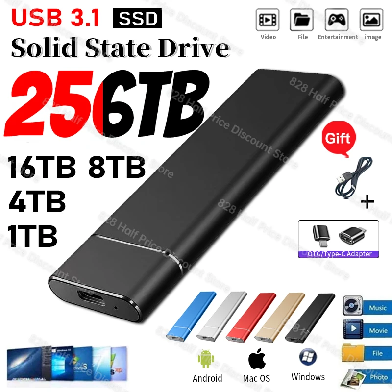 Original External Hard Drive 1TB 64TB High-speed Portable SSD 500GB Mobile Solid State Drive USB 3.1 Type-C for Laptop Mac ps5
Original External Hard Drive 1TB 64TB High-speed Portable SSD 500GB Mobile Solid State Drive USB 3.1 Type-C for Laptop Mac ps5