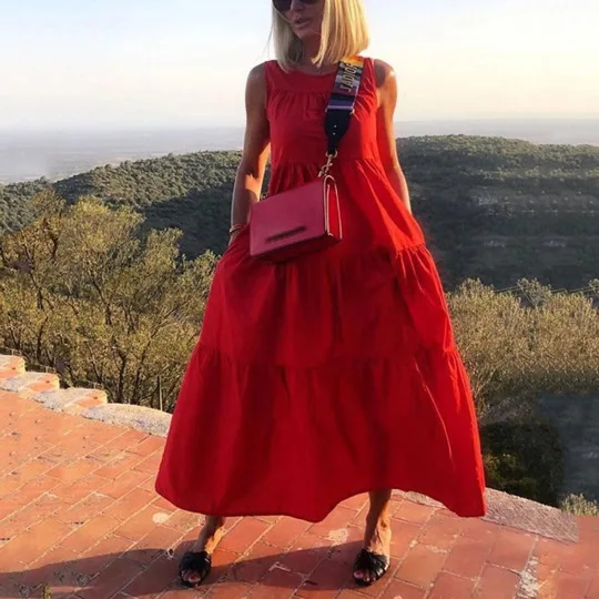 2022 Women's New Red Temperament Commuter Strap Long Dress Loose Waist Solid Cotton Dress
2022 Women's New Red Temperament Commuter Strap Long Dress Loose Waist Solid Cotton Dress