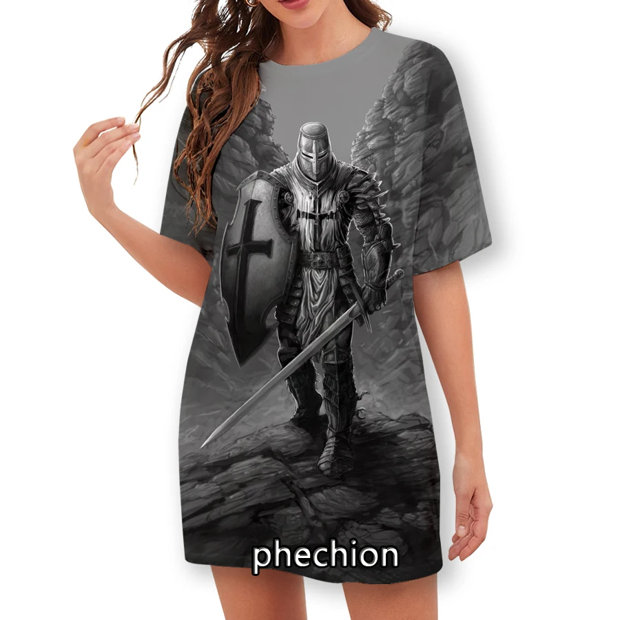 

phechion New Fashion Women Knight Templar 3D Print Short Sleeve T-Shirt Casual T Shirt Sporting Hip Hop Summer Tops X13