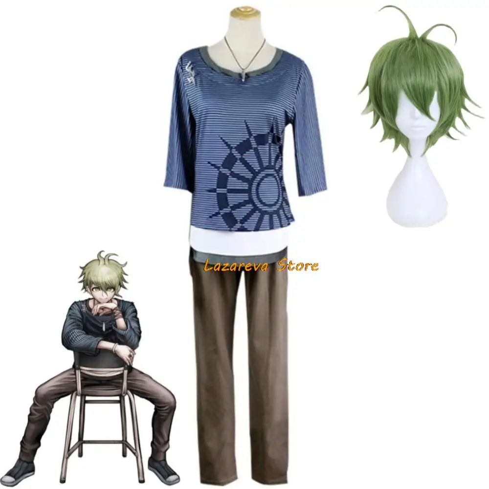 

Anime Game Danganronpa V3: Killing Harmony Rantaro Amami Cosplay Costume Wig Dangan Ronpa Striped Top Pants Halloween Suit