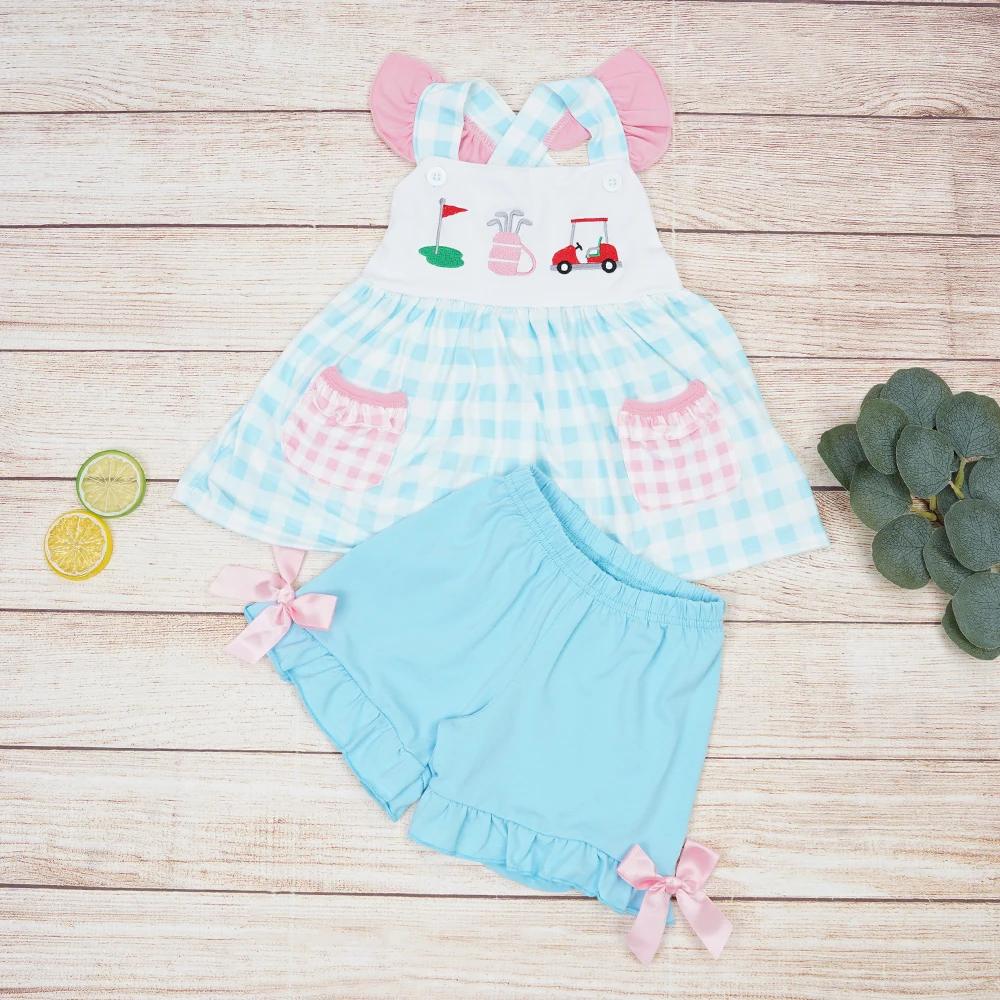 1-8T Summer Girl Set Clothes Sleeveless Two-pieces Outfit With Golf Embroidery Sky Blue Top And Shorts Suit Clothing Boutique
1-8T Summer Girl Set Clothes Sleeveless Two-pieces Outfit With Golf Embroidery Sky Blue Top And Shorts Suit Clothing Boutique